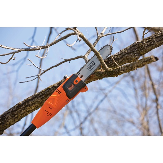 6 and half Amp 9 and a half feet Pole Saw being used to cut a branch of a tree.